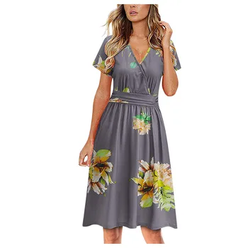 KANCOOLD suknelė Moterų Vasaros trumpomis Rankovėmis V-Kaklo, Gėlių Trumpas Šalis Kišenės Suknelė Elegantiškas Streetwear nauja suknelė momen 2020APR14