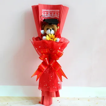 Karšto Dr. Skrybėlę Padengti Rožių Gėlių Puokštė Meškiukas Absolventas Skrybėlę Pliušinis Gyvūnų Lėlės Žaislas, Skirtas Studentų Vaikas Absolventas Kalėdų Dovana