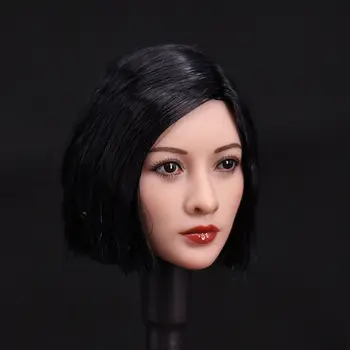 Karšto pardavimo 1/6 Masto Azijos Moterų Galvos Skulptūra su juodais Trumpais Plaukais 12