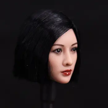 Karšto pardavimo 1/6 Masto Azijos Moterų Galvos Skulptūra su juodais Trumpais Plaukais 12