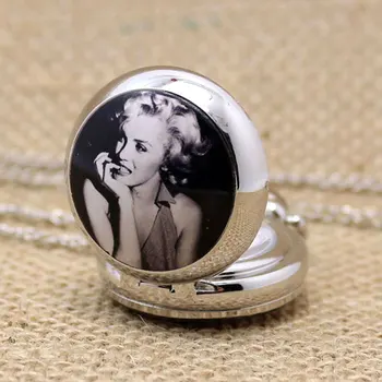 Karšto pardavimo didmeninės ponios mens Naujas Antikvariniai Mini Pocket Watch Marilyn Monroe Seksualumas Apranga Su Grandinės P597