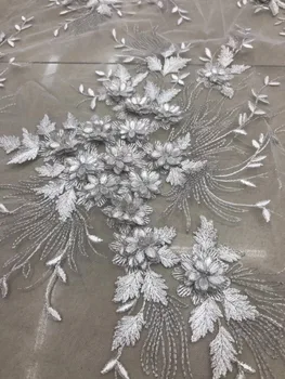 Karšto pardavimo mišrios spalvos aukštos kokybės 3D gėlės ant užskaitos išsiuvinėta vestuvinė suknelė nėrinių audinys, kurį kiemas