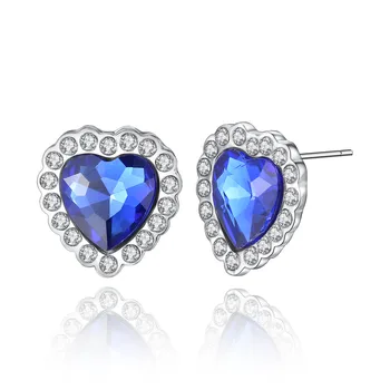 Karšto Pardavimo Ocean Blue Crystal Širdies Stud Auskarai Moterims, Papuošalai, Aksesuarai Earing Didmeninės Vestuvių