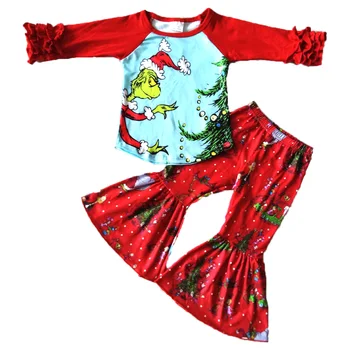 Karšto parduoti vaikai patenka ilgomis rankovėmis przybornik mergina mados animacinių filmų atspausdintas dizaino drabužių nustatyti mergina kalėdų apranga