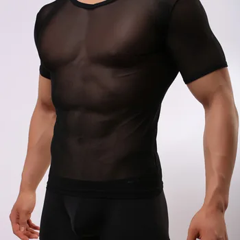 Karšto vyrų stora montavimo seksualus akių skaidrus trumparankoviai marškinėliai vyriški kvėpuojantis sporto trumparankoviai marškinėliai vyrams