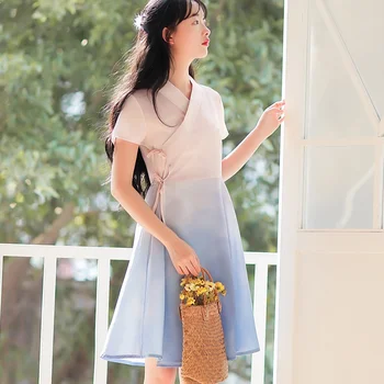 Kasdieniame Gyvenime Cheongsam Patobulinta Versija hanfu Gradientas suknelė moterims drabužių 2020 m. Kinijos stiliaus Vasaros trumpomis Rankovėmis Suknelė