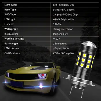 Katur 2x H7 LED Automobilio Rūko Lemputės Apšvietimas Galingas H10 8W 2700Lm 3030 27 SMD Vairavimo Veikia Šviesos diodų (LED) Lempą, Super Šviesus Važiavimo Led