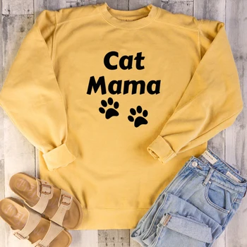 Katė mama leteną jauna mergina, gatvės stiliaus leteną grafinis mielas kawaii grunge tumblr grynos medvilnės marškinėlius juokinga puloveriai katė mama viršūnės