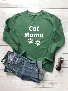 Katė mama leteną jauna mergina, gatvės stiliaus leteną grafinis mielas kawaii grunge tumblr grynos medvilnės marškinėlius juokinga puloveriai katė mama viršūnės