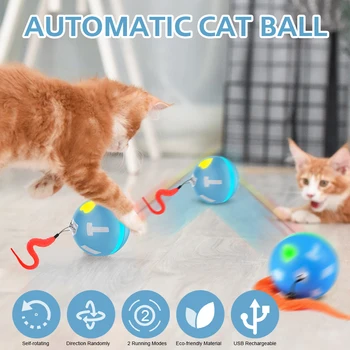 Katė Žaislas Kamuolys USB Įkrovimo Valcavimo Kamuolys 360 Laipsnių Savarankiškai Sukasi LED Šviesos Kačių Žaislai Interaktyvus Elektros Naminių Kačių Žaislai