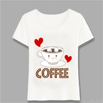 Kavos Meilės T-Shirt Moterims, t-shirt Mielas Animacinių filmų Kavos Puodelio Dizaino Marškinėliai Vasaros Moterų Tee Mergina Mielas Kawaii Viršūnes Harajuku