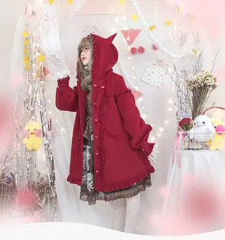 Kawaii girl gothic lolita kailis loli Rudens ir žiemos derliaus japonijos saldus lolita paltas falbala meilės mygtuką, viktorijos kailis