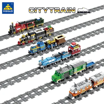 KAZI Garų Era Krovininis Traukinys Kūrimo Bloką greitųjų Geležinkelių Traukinių Magnetinių Bėgių Klasikinis Vaikų Lokomotyvų Žaislai Vaikams