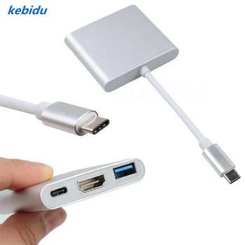 Kebidu 2019 Naujas 3 in 1 USB-C USB HUB Vyrų ir Moterų USB 3.1 Tipas-c, HDMI, USB 3.0 Įkrovimo Adapteris, Skirtas 