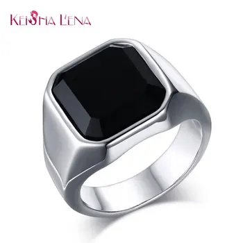 Keisha Lena Naujas dizainas didelis akmuo žiedas žmogui nerūdijančio plieno vyro klasikinis punk juodasis akmuo žiedai vyrų papuošalai
