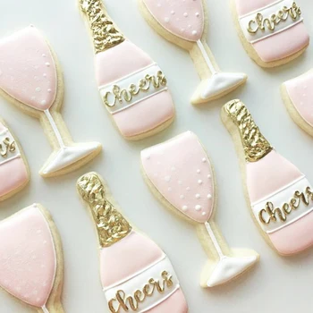 KENIAO Vestuvių Cookie Cutter Set - 3PC - Tortas, Šampanas ir Šampanas Stiklo Sausainių / Minkštas Cutter - Nerūdijantis Plienas