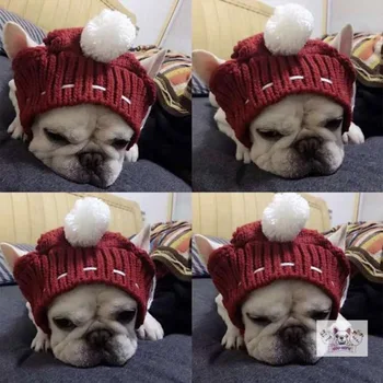 Kepurės, Kalėdų Šunelis Kepurės Kostiumai, Šunų Aksesuarai, Vilnonių Mažylis Skrybėlę Su Kamuoliu Apdangalai, Mažų Šunų Prancūzų Buldogas