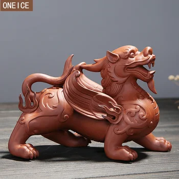 Keraminės raudonos smėlio gyvūnų Dievo žvėris skulptūra Kinų stiliaus namų Feng Shui dekoratyviniai aksesuarai Arbatos rinkinys gyvūnėlių papuošalai statula