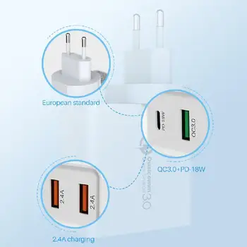 Keturių Port USB įkroviklis 2.4 sieninis įkroviklis adapteris greito įkrovimo ES/JAV/jungtinė karalystė, prijunkite mobilųjį telefoną už Tipas-C 