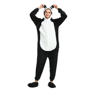 Kigurumi panda ilgos rankovės hood onesie Moterys vyrai combinaison pyjama suaugusiųjų Flanelė šiltas panda pajama Visą onepiece gyvūnų pajama