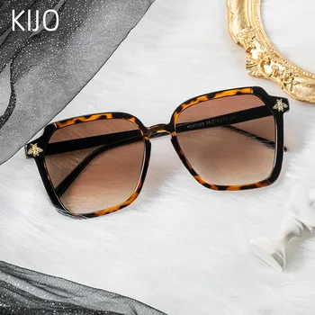 KIJO šviesą ponios plastikiniai akiniai nuo saulės ženklo dizaineris retro bičių daugiakampio luxury brown leopardas spausdinti moterų gradientas akiniai nuo saulės