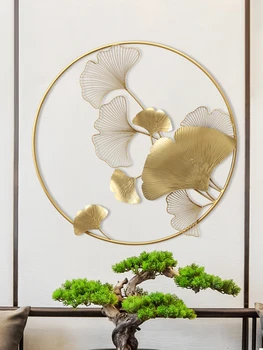 Kinijos Augalų Lotus Lapų Sienų Apdailai Kabantys Papuošalai Geležies Ginkgo Biloba Sidabro Medžių Fone Ekranas Kaimiškas Namų Dekoro