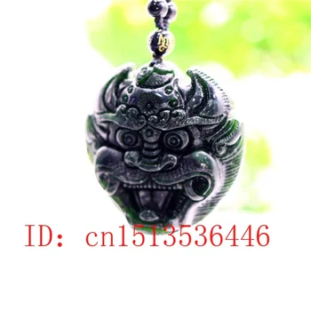 Kinijos Gamtos Black Green Jade Dragon Head Pakabukas Karoliai Mados Ranka Raižyti Papuošalų Raižyti Amuletas Dovanos Megztinį Grandinės