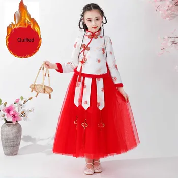 Kinijos Hanfu Gėlių Mergaitės Suknelė Vestuves Merginos Chi-Pao Princesė Dress Vaikams Atlikti Fotografijos Suknelės Šokių Drabužiai