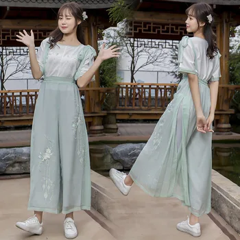 Kinijos moterų nauja daina kelnes pagerinti kasdienį kostiumą spausdinti plačios rankovės dviejų dalių kostiumas Kinų stiliaus Kinijos elementas drabužiai