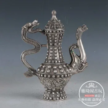Kinijos senoji Apdaila padengta sidabro Drožyba apdailos Tibeto pieno, arbatos puodą