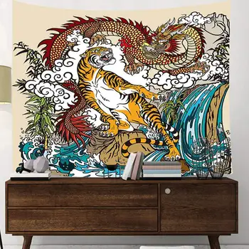 Kinų Drakonas ir Tigras Peizažas su Kriokliu Sienos Gobelenas