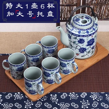 Kinų Stiliaus Jingdezhen Keramikos Arbatinukas Arbatos Puodelio Didelis Mėlynas Gėlių Porceliano Puodą Filtruojamas Arbatos Butelis Set Home Arbatos Medinis Padėklas