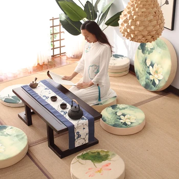 Kinų Stiliaus Medvilnės Skalbiniai Spausdinti Rašalo Lotus Arbatos ceremonija/Meditacija/Joga /Grindų Tatamio Namų Dekoratyvinės Pagalvėlės