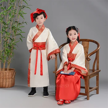 Kinų Tradicinė Vaikų Hanfu Suknelė Tang Dinastijos Raudona Spausdinti Etapo Rezultatus Kostiumas Naujųjų Metų Šventė Vaikams Drabužių Rinkinys