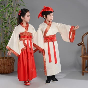 Kinų Tradicinė Vaikų Hanfu Suknelė Tang Dinastijos Raudona Spausdinti Etapo Rezultatus Kostiumas Naujųjų Metų Šventė Vaikams Drabužių Rinkinys