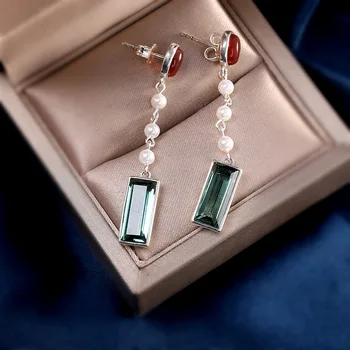 KJJEAXCMY boutique papuošalai s925 sidabro juvelyriniai dirbiniai moterų green crystal ruby ilgi auskarai naujas