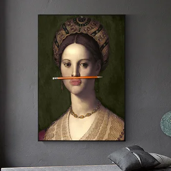 Klasikinio Moteris Drobės Tapybos, Piešimo Pieštuku ant Nosies, Plakatų ir grafikos Sienos Meno Nuotrauką Kambarį Namų Dekoro Cuadros