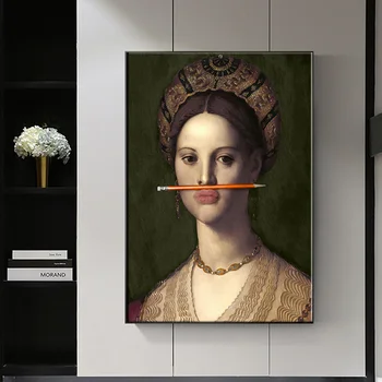 Klasikinio Moteris Drobės Tapybos, Piešimo Pieštuku ant Nosies, Plakatų ir grafikos Sienos Meno Nuotrauką Kambarį Namų Dekoro Cuadros