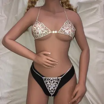 Klasikinis apvalios kūno grandinės aksesuarai seksualus blizga kalnų krištolas kūno grandinės bikini kostiumėliu Paplūdimyje Moterys