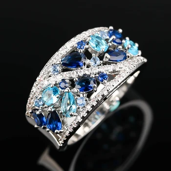 Klasikinis Blue Crystal Cirkonis Žiedai Moterims, Dovana Prabanga Žada Vestuvių, Sužadėtuvių Juostų Žiedą Pareiškimą Papuošalai Lady Priedai