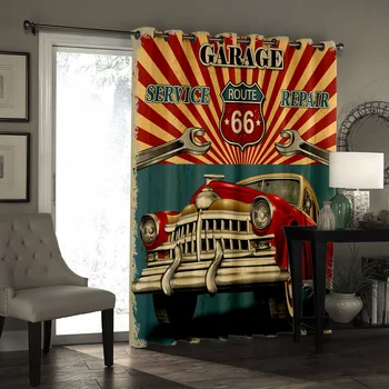 Klasikinis Plakatas Retro Automobilio Lango Gydymo Route 66 Užuolaidos Valance Gyvenamasis Kambarys Vonios Kambarys Dekoro Lauko Dekoro Spausdinti Vaikai