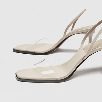 Knsvvli vienas žodis juosta peep toe aukšto kulno batai moterims stiletto aikštėje kojų vasaros skaidrus atgal dirželis mados moterų sandalai