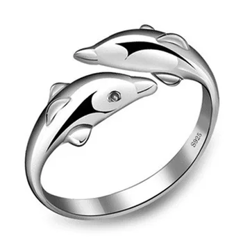 KOFSAC Naujo Žavesio Kristalų Blizga AAA CZ Mielas Delfinų Žiedas Mados 925 Sterlingas Sidabro Žiedai Moterims, Šaliai, Papuošalai Mergina-Geriausia Dovana