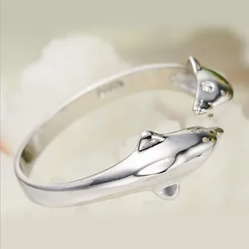 KOFSAC Naujo Žavesio Kristalų Blizga AAA CZ Mielas Delfinų Žiedas Mados 925 Sterlingas Sidabro Žiedai Moterims, Šaliai, Papuošalai Mergina-Geriausia Dovana