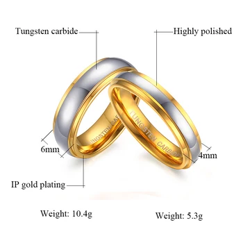 Kokybės Vestuvių Juostoje Moterims, Vyrams, Nekilnojamojo Volframo Karbido Žiedas Aukso Aljanso Pora Žiedas Patinka Papuošalai