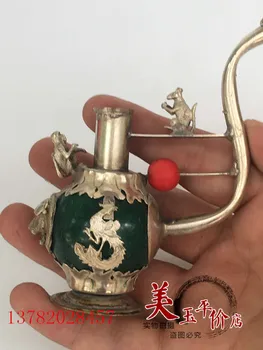 Kolekcionuojamų Kinijos Senojo Pekino naudotų prekių Rankų darbo Jade sidabro Vandens vamzdis