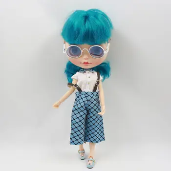 Komplektai Blyth lėlės rinkinys, Mėlynos spalvos Pledas su Petnešomis Marškinius ir kostiumą už 1/6 BENDRO kūno BJD Doll LEDINIS DBS NEO