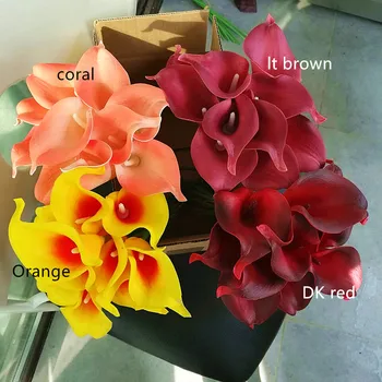 Koralų oranžinė ruda Calla Lelijos Nekilnojamojo Touch Gėlės Šilko Vestuvių Puokštės Pamergės puokštės Vestuvių Centerpieces, Papuošalai