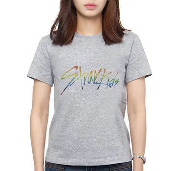 Korėjiečių Drabužius Trumpomis Rankovėmis Marškinėliai Moterims Estetinės Straykids Letter Spausdinimo Mados Plius Dydis Moterų Benamių Vaikų Marškinėliai, Femme