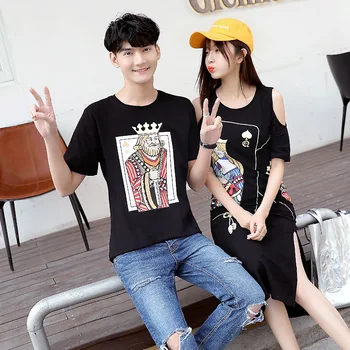 Korėjiečių pora drabužių tshirts kolegijos mados stilius pora mėgėjams moterų vasaros paplūdimio suknelė šeimos derinti drabužius aprangą dėvėti 15